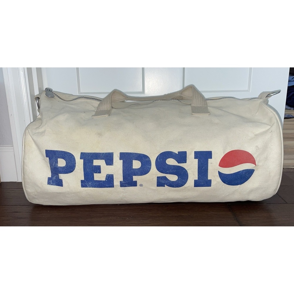Pepsi Tote Bag Duffel White Canvas Vintage Red White Blue Logo Advertising Bag